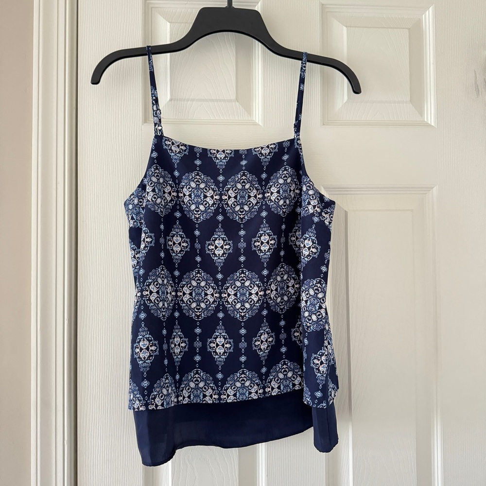 Pink Rose Blue Floral Satin Tank